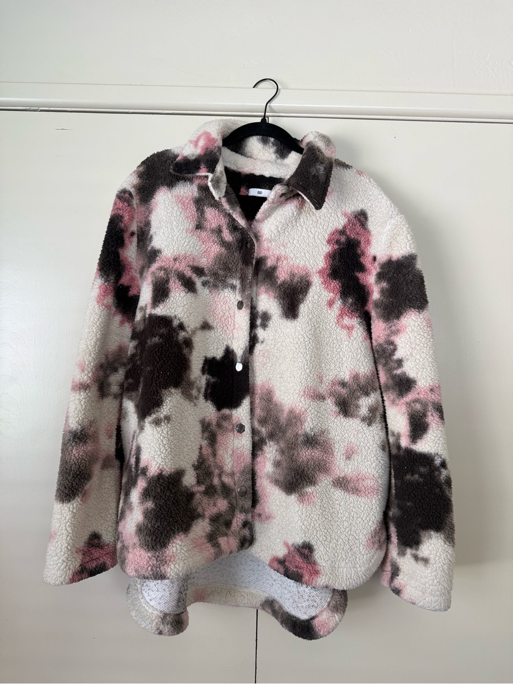 bp Tie-Dye Sherpa Button Jacket in White, Pink & Brown